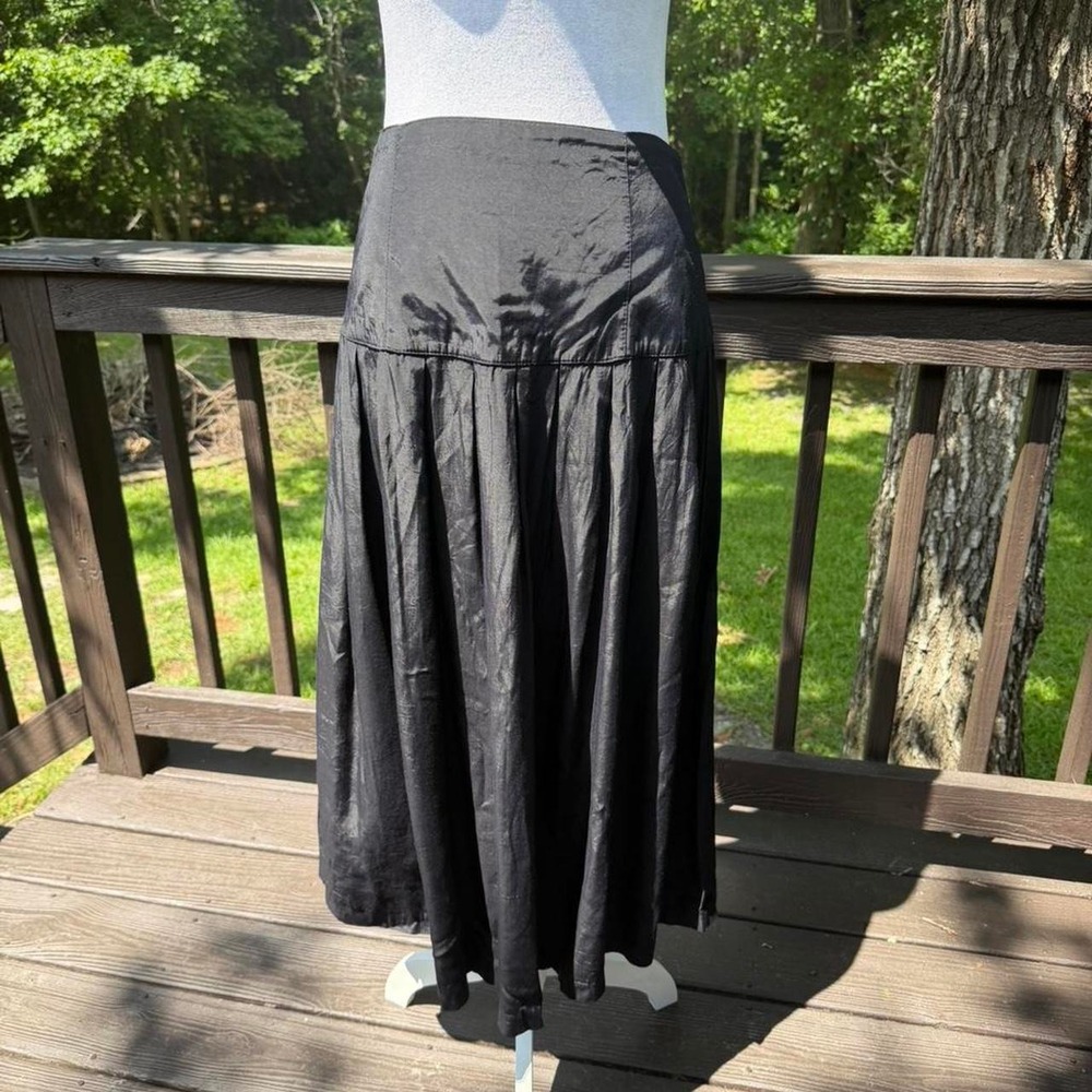Vintage Elegance Black Satin Midi Skirt Y2K Cottagecore Romantic Size‎ 9/10